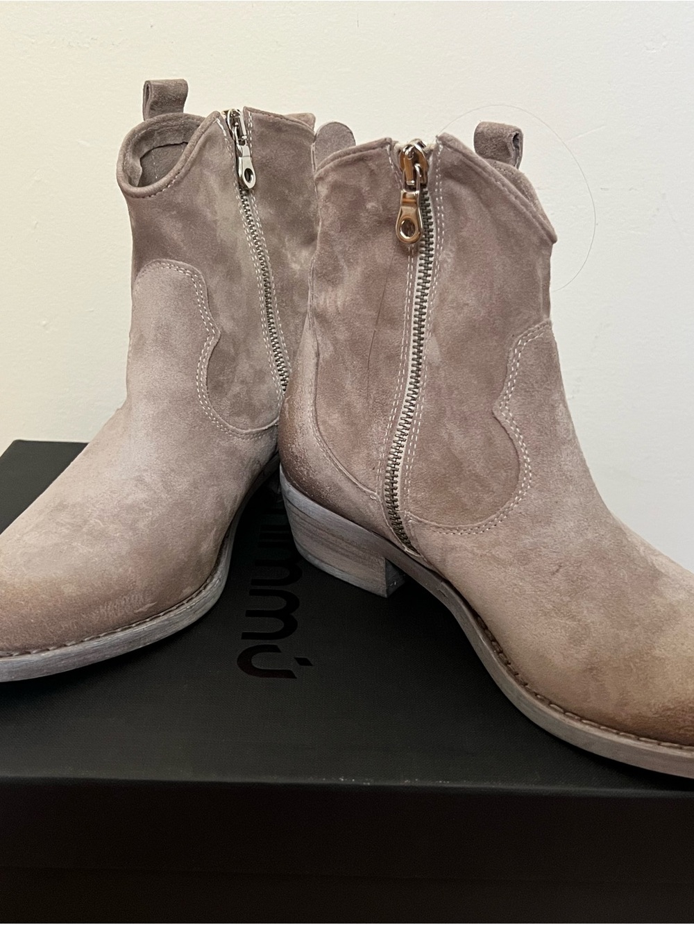 Women's Suede Zip Ankle Boots in Taupe